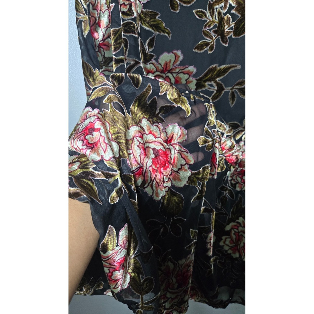 Velvet Burnout Floral Mini Dress XL Sheer Mesh Grunge Fairy Goth Slip Dress - Picture 4 of 10